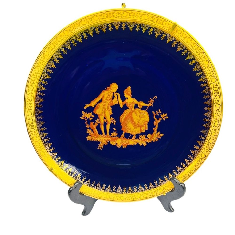 Limoges Castel France 10” Plate Cobalt Blue 22k Gold Trim "The Proposal"